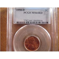 1950-D LINCOLN CENT PCGS MS64 RD