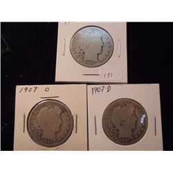 1902,07-O & 07-D BARBER HALF DOLLARS