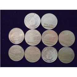 10 ASSORTED $1 GAMING CASINO TOKENS FROM CLOSED CASINOS