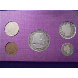 1892 SET OF US OBSOLETE COINS SEE DESCRIPTION INDIAN HEAD CENT, LIBERTY "V" NICKEL, BARBER DIME, BAR