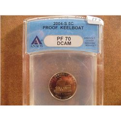 2004-S KEELBOAT NICKEL ANACS PF70 DCAM GOLDEN TONING