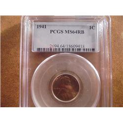 1941 LINCOLN CENT PCGS MS64RB
