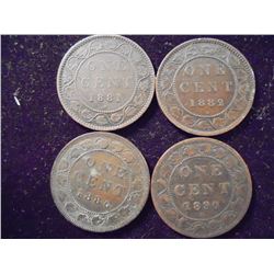 1881-H,82-H,86 & 90-H CANADA LARGE CENT