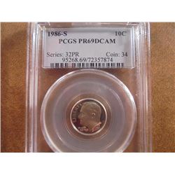 1986-S ROOSEVELT DIME PCGS PR69 DCAM