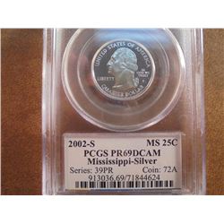 2002-S SILVER MISSISSIPPI QUARTER PCGS PR69 DCAM