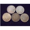 Image 1 : 5 ASSORTED 1938-1943 AUSTRALIA SILVER 3 PENCE