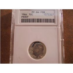 1964 SILVER ROOSEVELT DIME ANACS PF64FSB