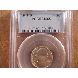 1945-D 35% SILVER JEFFERSON WAR NICKEL PCGS MS65