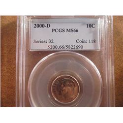 2000-D ROOSEVELT DIME PCGS MS66