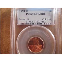 1998-D LINCOLN CENT PCGS MS67RD
