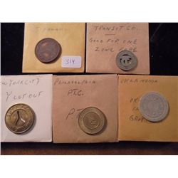4 TRANSPORTATION & 1 SALES TAX TOKEN TRANSPORTATION TOKENS-PEARL HARBOR, TWIN CITY TRANSIT COMPANY, 