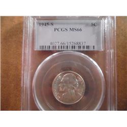 1945-S 35% SILVER JEFFERSON WAR NICKEL PCGS MS66