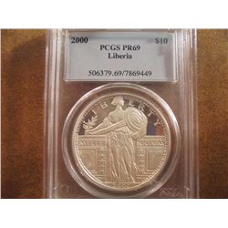 2000 LIBERIA SILVER $10 PCGS PR69