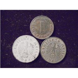 GERMAN 1-1 PFENNIG & 2-5 PFENNIGS WITH SWASTIKAS ON THEM