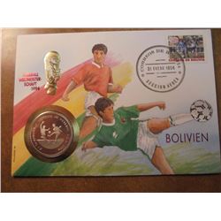 1994 SAO TOME PRINCIPE 1000 DOBRAS PF COIN IN BOLIVIAN POSTAL COVER