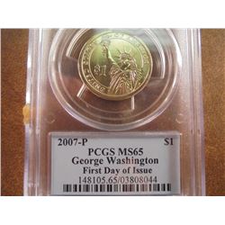 2007-P WASHINGTON DOLLAR PCGS MS65 1ST DAY ISSUE