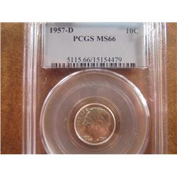 1957-D SILVER ROOSEVELT DIME PCGS MS66