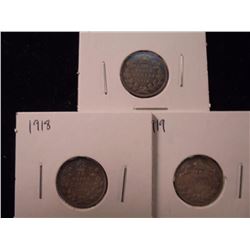 1916,18 & 19 CANADA SILVER 10 CENTS