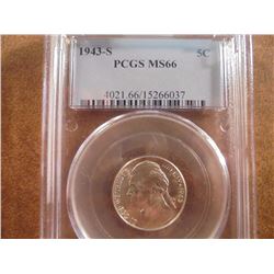 1943-S 35% SILVER JEFFERSON WAR NICKEL PCGS MS66