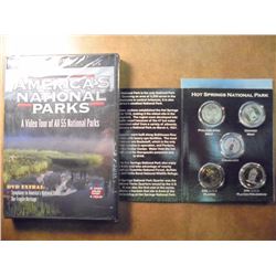 SET OF 2010 HOT SPRINGS N.P. QUARTERS $ A VIDEO TOUR OF ALL 55 NATIONAL PARKS TWO DISC DVD. SET OF Q
