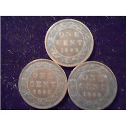 1892,1893 & 1900 CANADA LARGE CENTS