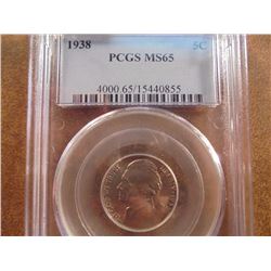 1938 JEFFERSON NICKEL PCGS MS65