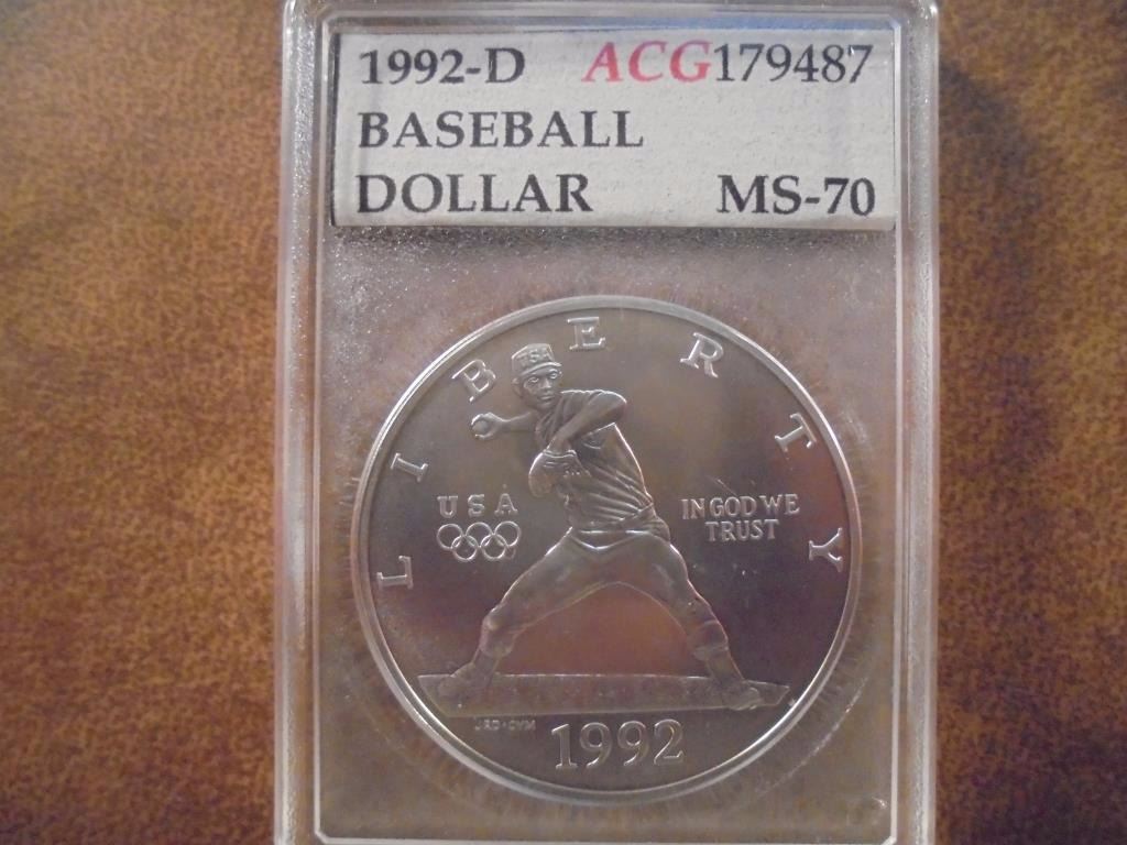 1992D OLYMPIC BASEBALL SILVER DOLLAR ACG MS70