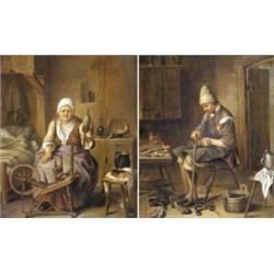 Juncker Justus (Mainz, 1703 - Frankfurt, 1767) Cipészmester muhelyében; Fonó öregasszony, 1747   …