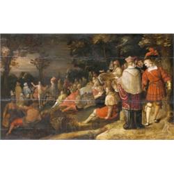 Flamand festo, 17. sz. közepe, (Frans Francken II. után)  Keresztelo Szent János prédikációja…