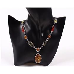 Amber Pendant Necklace & Earring Set
