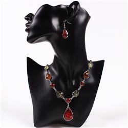Amber Pendant Necklace & Earring Set
