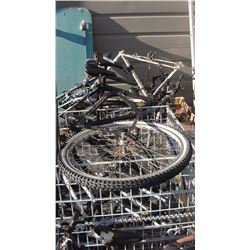 2 BINS OF ASSORTED MOUNTAIN BIKE FRAMES, FORKS, TIRES, ETC; GIANT, KONA, DIAMOND BACK, ETC - METAL