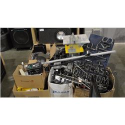 PALLET FULL OF ASSORTED AQUARIUM ACCESSORIES, PIPING, FILTERS, ASSORTED TOOLS, BROKEN NEON SIGNS,