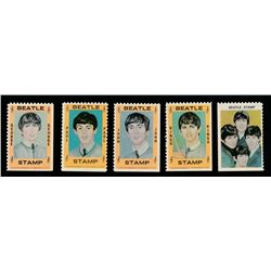 Set of (5) 1964 Hallmark Beatles Stamps with John Lennon, Paul McCartney, George Harrison & Ringo St