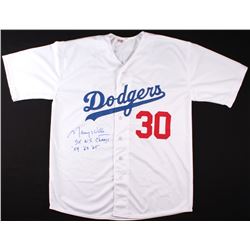Maury Wills Signed Dodgers Jersey Inscribed "3x W.S. Champs" & "'59 '63 '65" (PA COA)