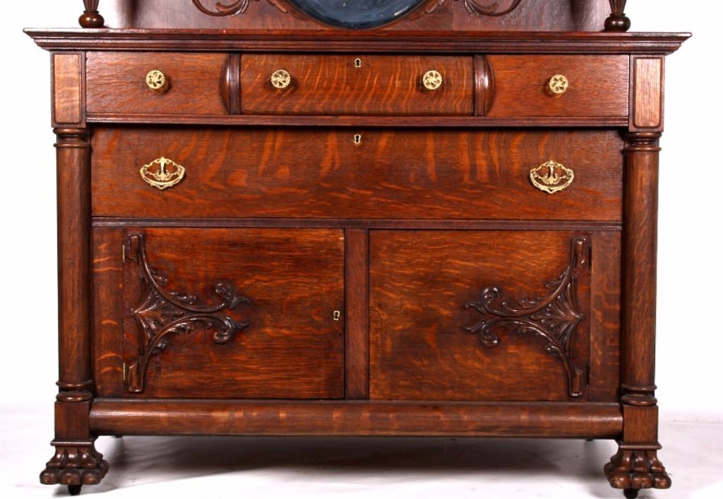 Oak Sideboard with Claw Feet & Carved Mirror