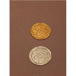 Lot of 2 Screen Used Gold Doubloons from "Pirates of the Carribean"