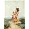 Image 1 : Francis William Topham (1808-1877),, Girl with pitcher,, pencil and watercolour,, apparentl...