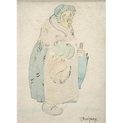 Katie Blackmore (exh. 1913-39),, Study of an elderly lady,, pencil and watercolour,, signed...