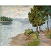 Image 1 : Edith Grant (20th century),, River landscape with foreground trees,, oil on canvas,, signed...