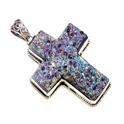 Sterling Silver .925 Druzy Cross Pendant