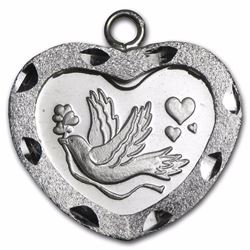 1/10 oz Silver Dove with Hearts Pendant (Diamond Cut-Heart Bezel)