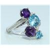 Image 1 : 14K WHITE GOLD RING 5 GRAM  DIAMOND 0.17CT BLUE TOPAZ 3.30 CT APPROX AMETHYST 3.35CT