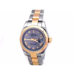 26mm Lady Rolex 18k Gold & Stainless Steel Oyster Perpetual Datejust Watch. Rhodium Roman Numeral Di