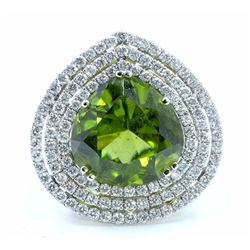 GIA Certified Natural PERIDOT 12.47CT, 18KW/Y/G10.55GRAM / DIAMOND 2.83CT