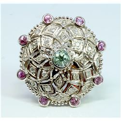 Paraiba Tourmaline 0.55 ct & Pink  Sapphire 0.78 ct & Dia 0.46 ct Ring 10.29 gr 14K White Gold