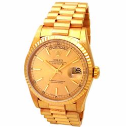 36mm Gents Rolex 18k Yellow Gold Oyster Perpetual Daydate Watch. Champagne Dial. 18k Yellow Gold Flu
