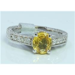 14K WHITE GOLD RING 4.5GRAM  DIAMOND 0.24CT YELLOW SAPPHIRE 1.27CT