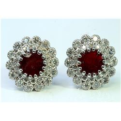 Natural Burma Ruby 3.41 ct & Diamond 0.84 ct Earring 18Kt White  Gold 7.71 gr