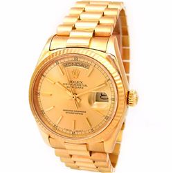 Gents Rolex 18K Yellow Gold Oyster Perpetual Daydate. Champagne Dial. 18K Fluted Bezel. 18K Yellow G